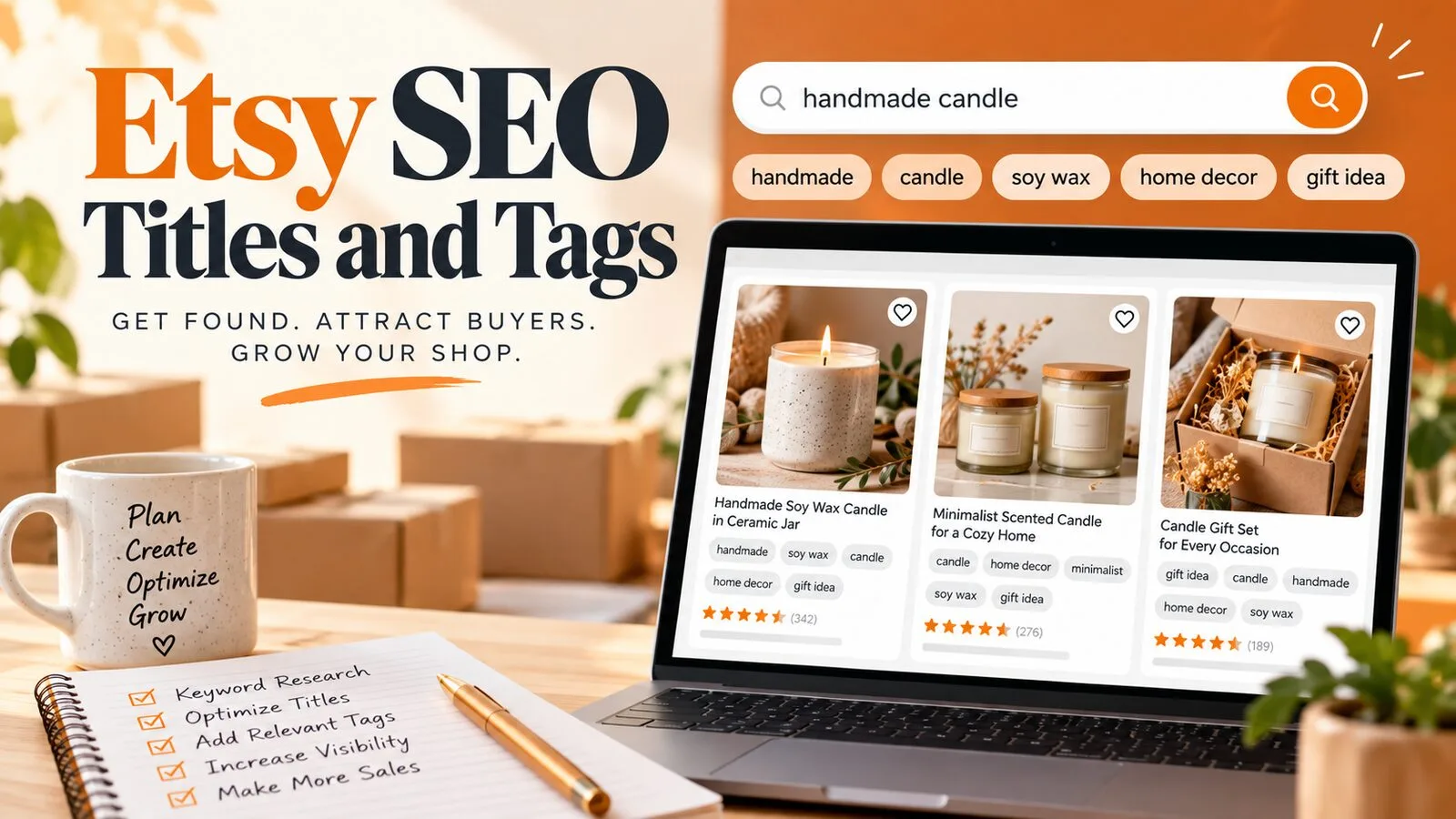 Etsy SEO title and tag planning for handmade product listings