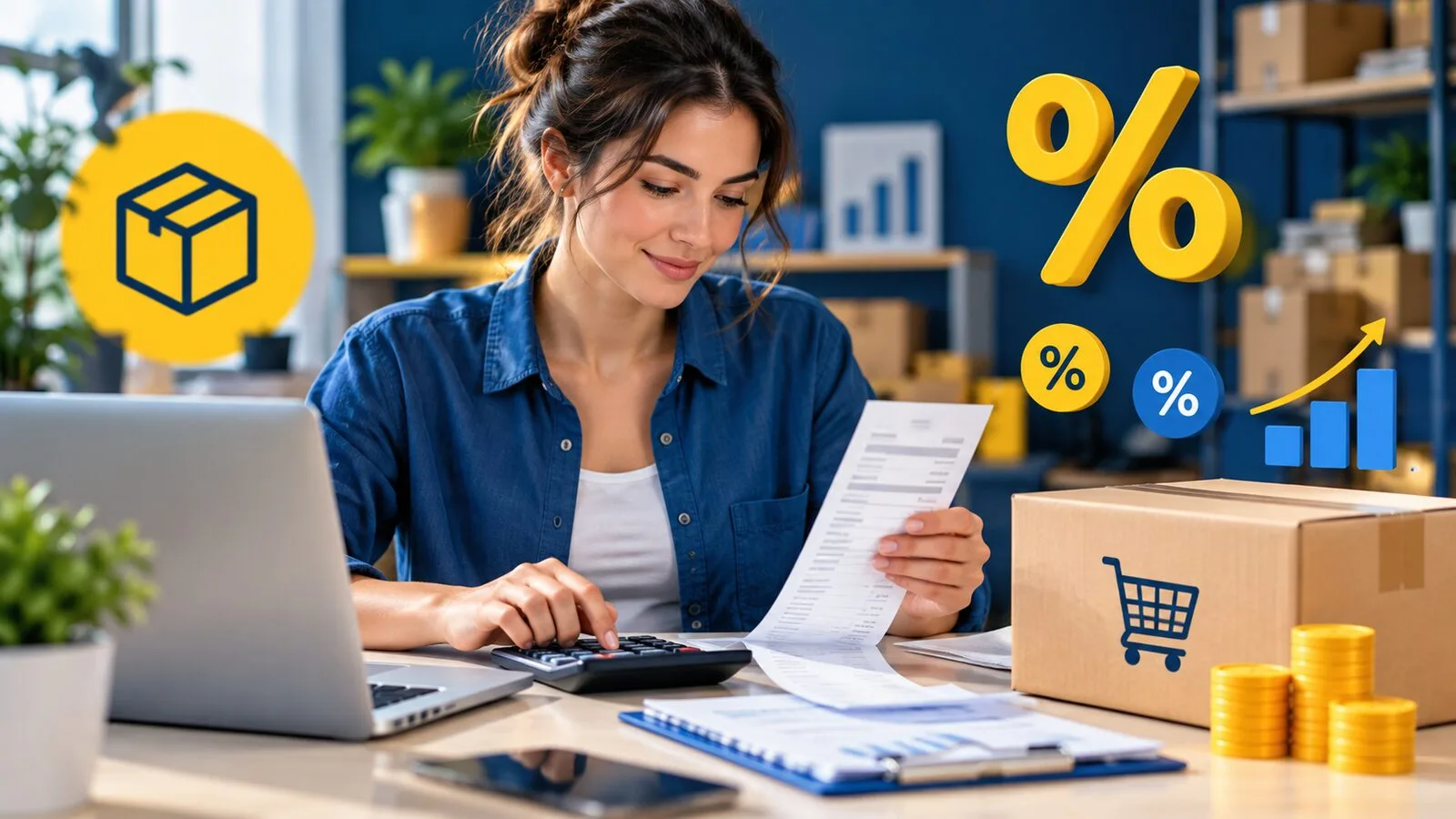 Online seller comparing markup and profit margin with pricing calculations