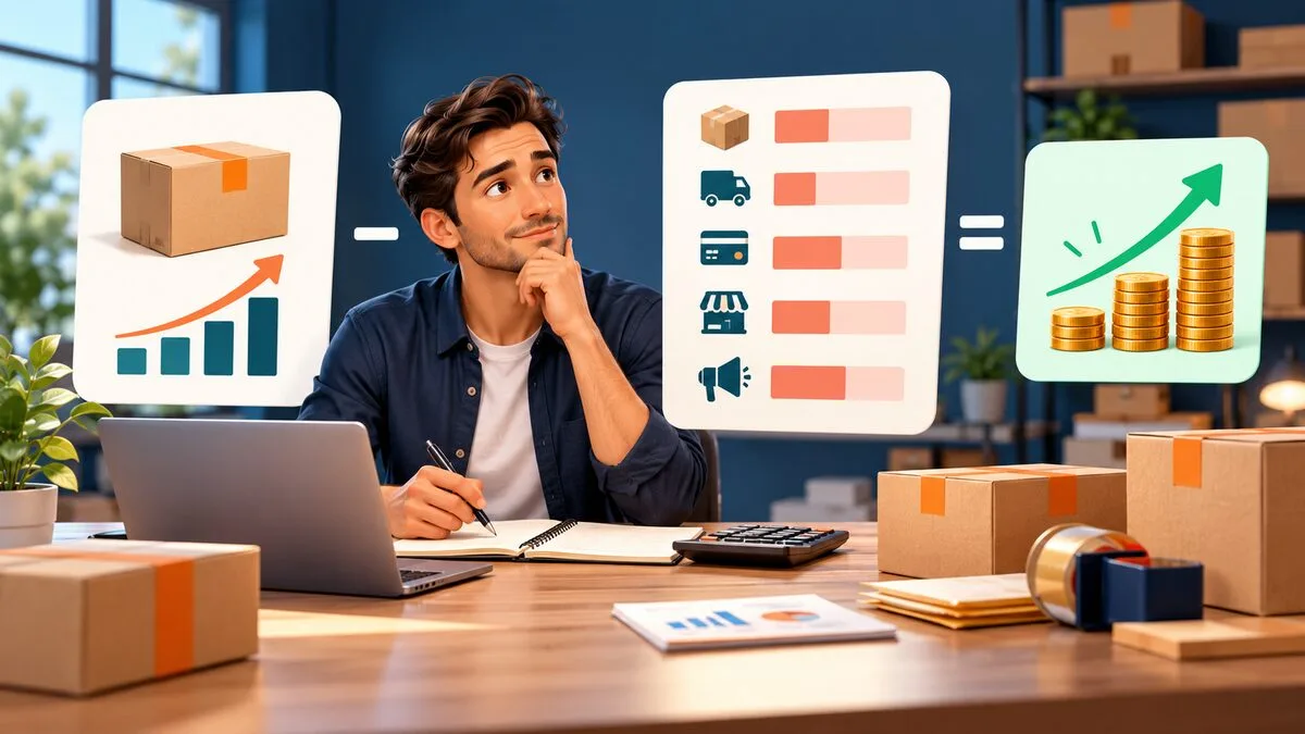 Online seller calculating ecommerce contribution margin after variable order costs
