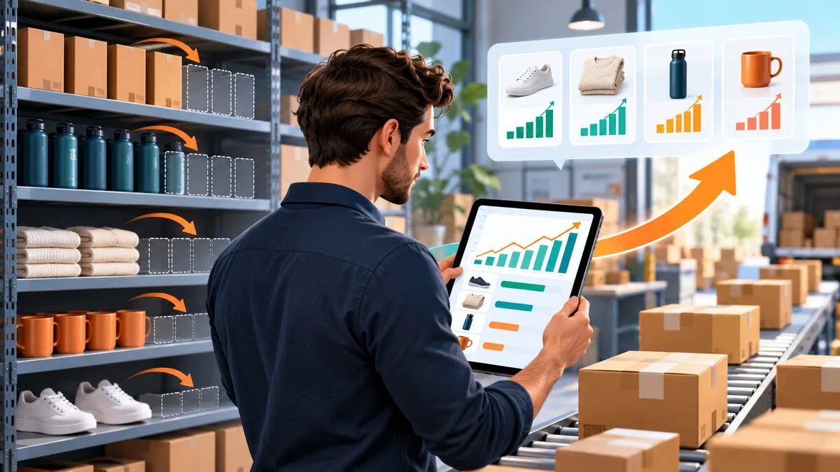 Online seller reviewing ecommerce sell-through rates for fast and slow inventory