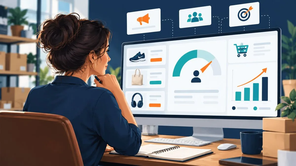 Online seller reviewing customer acquisition cost and advertising profit metrics